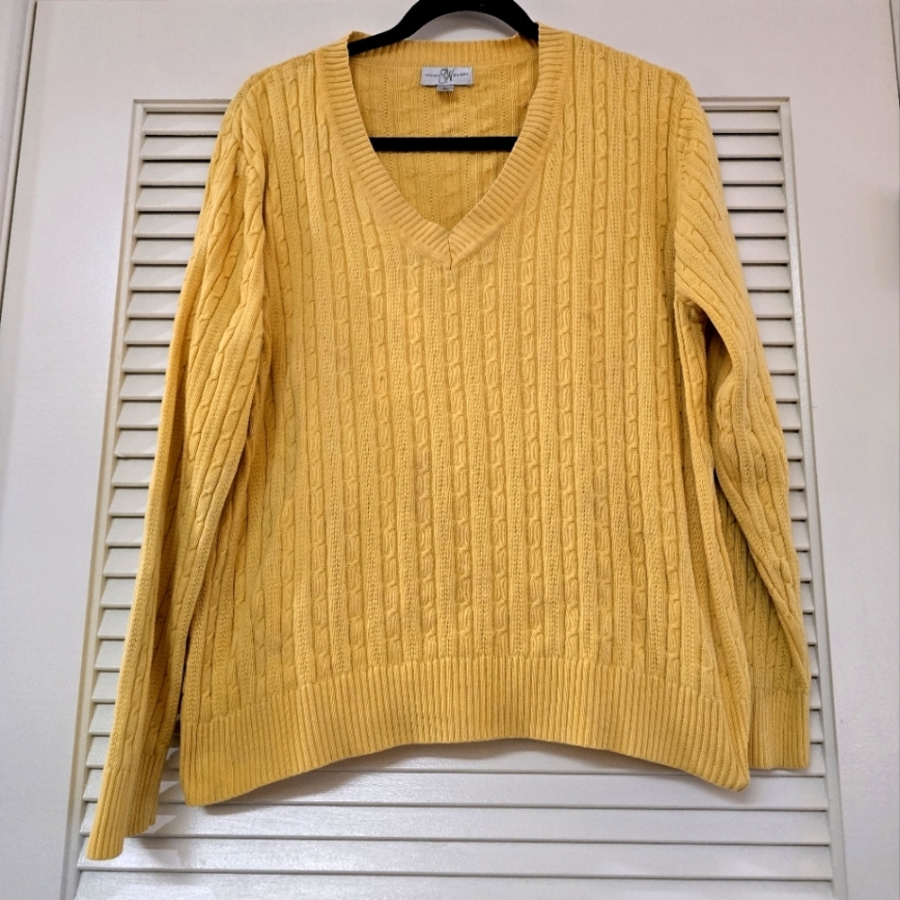 Studio SW Works - Yellow V-Neck 100% Cotton Long-Sleeve Knit Sweater